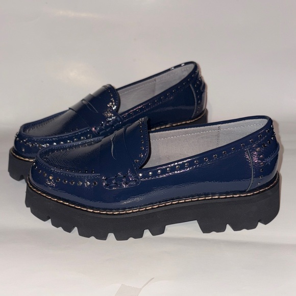 Navy Studded Platform Loafers - Picture 2 of 8